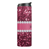 Hot Pink Big Faux Glitter en Diamonds Thermosbeker (Gedraaid links)