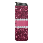 Hot Pink Big Faux Glitter en Diamonds Thermosbeker (Geroteerd rechts)