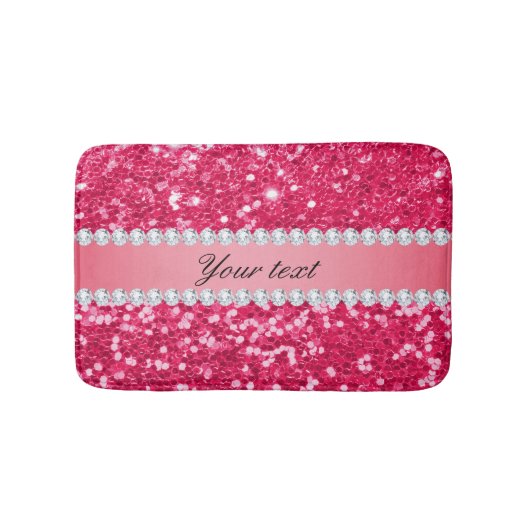 Hot Pink Big Faux Glitter met diamanten Badmat (Voorkant)