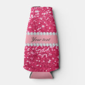 Hot Pink Big Faux Glitter met diamanten Flesjeskoeler (Voorkant)