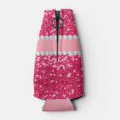 Hot Pink Big Faux Glitter met diamanten Flesjeskoeler (Achterkant)