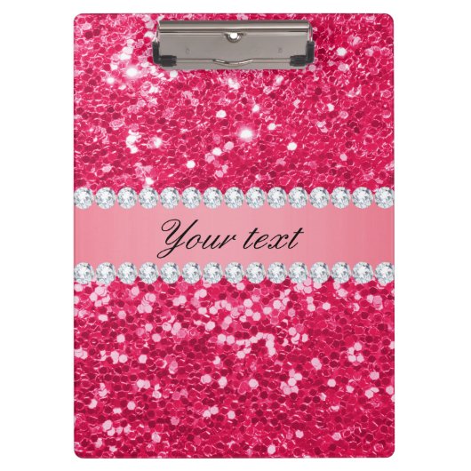 Hot Pink Big Faux Glitter met diamanten Klembord (Voorkant)