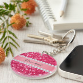 Hot Pink Big Faux Glitter met diamanten Sleutelhanger (Voorkant Rechts)