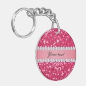 Hot Pink Big Faux Glitter met diamanten Sleutelhanger (Voorkant Links)