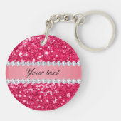 Hot Pink Big Faux Glitter met diamanten Sleutelhanger (Achterkant)