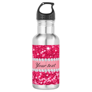 Hot Pink Big Faux Glitter met diamanten Waterfles