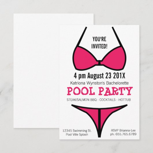 Hot Pink Bikini-Dames in Bachelorette Kaart (Voorkant / Achterkant)