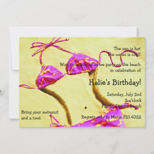 Hot Pink Bikini Summer Fun Beach Party nodigt uit Kaart (Voorkant)