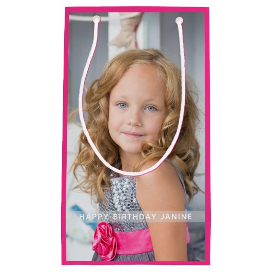 Hot Pink Birthday Foto Aangepast kleine cadeau Klein Cadeauzakje (Voorkant)