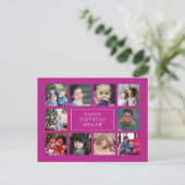 Hot Pink Birthday Photo Collage Birthday Briefkaart (Staand voorkant)