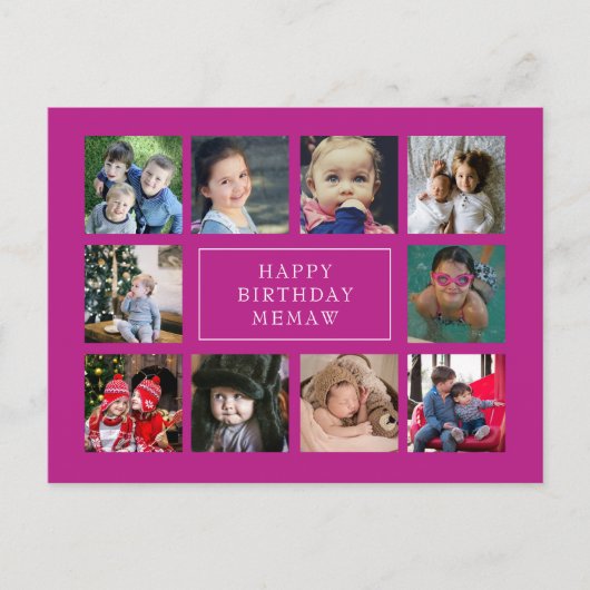 Hot Pink Birthday Photo Collage Birthday Briefkaart (Voorkant)