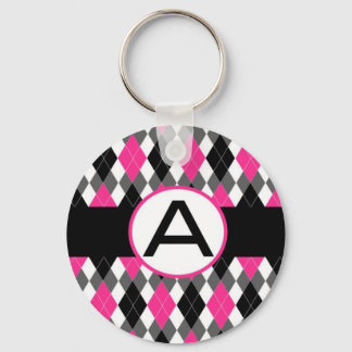 Hot Pink & Black Argyle Monogram Sleutelhanger "A"