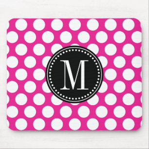 Hot Pink & Black Big Polka Dots Monogramed Muismat
