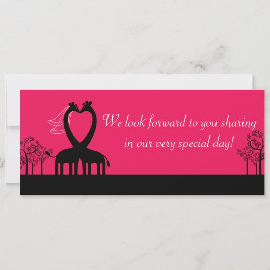 Hot Pink/Black Boarding Pass Weduwen Uitnodiging (Achterkant)