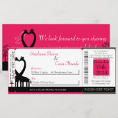 Hot Pink/Black Boarding Pass Weduwen Uitnodiging (Voorkant / Achterkant)