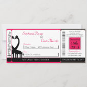 Hot Pink/Black Boarding Pass Weduwen Uitnodiging (Voorkant)