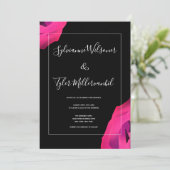 Hot Pink Black Bold Weddenschap Kaart (Staand voorkant)