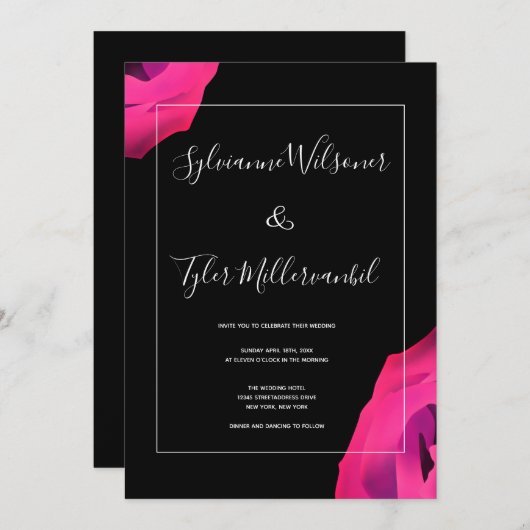 Hot Pink Black Bold Weddenschap Kaart (Voorkant / Achterkant)