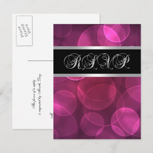 Hot Pink Black Briefkaart RSVP (Voorkant / Achterkant)