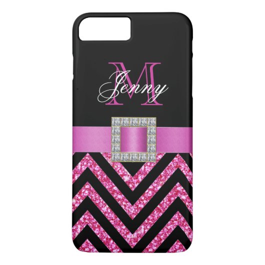 HOT PINK BLACK CHEVRON GLITTER GIRLY Case-Mate iPhone CASE (Achterkant)