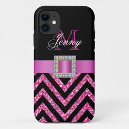 HOT PINK BLACK CHEVRON GLITTER GIRLY Case-Mate iPhone CASE
