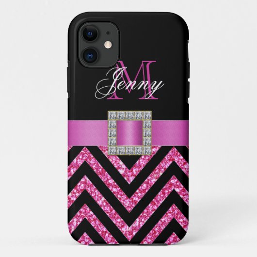 HOT PINK BLACK CHEVRON GLITTER GIRLY Case-Mate iPhone CASE (Achterkant)
