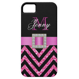 HOT PINK BLACK CHEVRON GLITTER GIRLY Case-Mate iPhone CASE