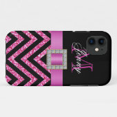 HOT PINK BLACK CHEVRON GLITTER GIRLY Case-Mate iPhone CASE (Achterkant (horizontaal))