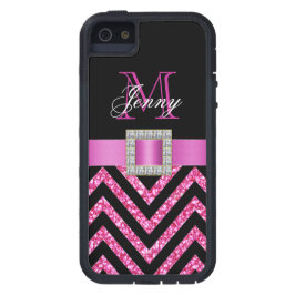 HOT PINK BLACK CHEVRON GLITTER GIRLY Case-Mate iPhone CASE