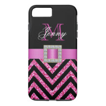HOT PINK BLACK CHEVRON GLITTER GIRLY