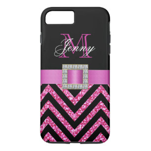 HOT PINK BLACK CHEVRON GLITTER GIRLY 	iPhone 8/7 PLUS HOESJE