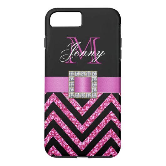 HOT PINK BLACK CHEVRON GLITTER GIRLY Case-Mate iPhone CASE (Achterkant)