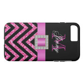 HOT PINK BLACK CHEVRON GLITTER GIRLY Case-Mate iPhone CASE (Achterkant (Horizontaal))