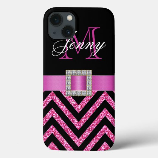 HOT PINK BLACK CHEVRON GLITTER GIRLY Case-Mate iPhone CASE (Achterkant)