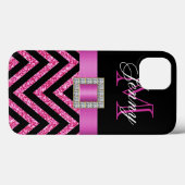 HOT PINK BLACK CHEVRON GLITTER GIRLY Case-Mate iPhone CASE (Achterkant (horizontaal))