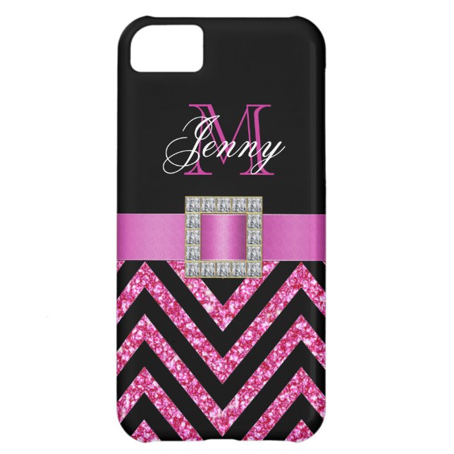 HOT PINK BLACK CHEVRON GLITTER GIRLY Case-Mate iPhone CASE (Achterkant)