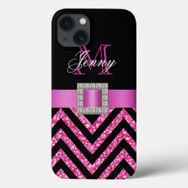 HOT PINK BLACK CHEVRON GLITTER GIRLY Case-Mate iPhone CASE