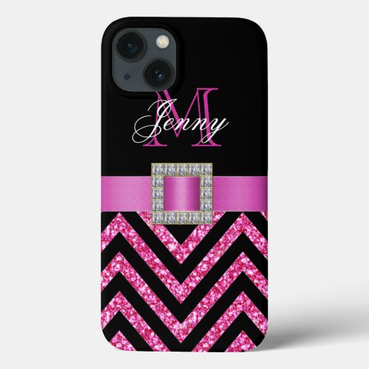 HOT PINK BLACK CHEVRON GLITTER GIRLY Case-Mate iPhone CASE (Achterkant)