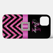 HOT PINK BLACK CHEVRON GLITTER GIRLY Case-Mate iPhone CASE (Achterkant (horizontaal))