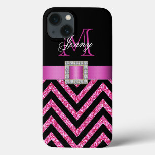 HOT PINK BLACK CHEVRON GLITTER GIRLY Case-Mate iPhone CASE