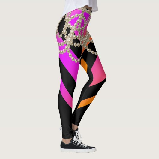 HOT PINK BLACK CHEVRON GLITTER GIRLY PEARLS LEGGINGS (Rechts)