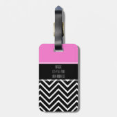 Hot Pink & Black Chevron Zigzag Monogram Bagagelabel (Achterkant verticaal)