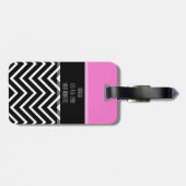 Hot Pink & Black Chevron Zigzag Monogram Bagagelabel (Achterkant horizontaal)
