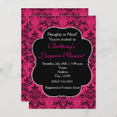Hot Pink & Black Damask Party Uitnodiging (Voorkant / Achterkant)