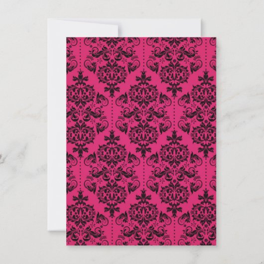 Hot Pink & Black Damask Party Uitnodiging (Achterkant)