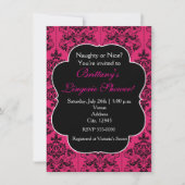 Hot Pink & Black Damask Party Uitnodiging (Voorkant)