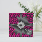Hot Pink Black Damask Surprise Verjaardagsfeestje Kaart (Staand voorkant)
