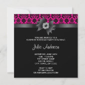Hot Pink Black Damask Surprise Verjaardagsfeestje Kaart (Achterkant)