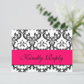 Hot Pink Black Damask Wedding RSVP (Staand voorkant)