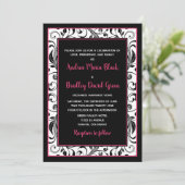 Hot Pink, Black en White Floral Wedding Invitation Kaart (Staand voorkant)